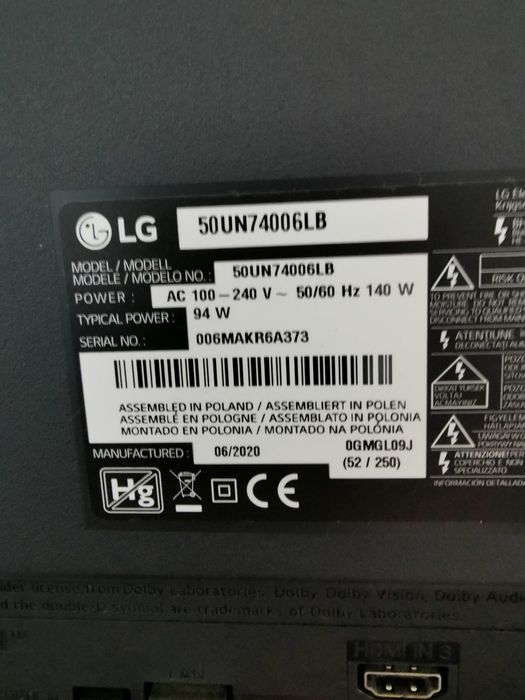 Tv LG 50UN74006lb "placas"