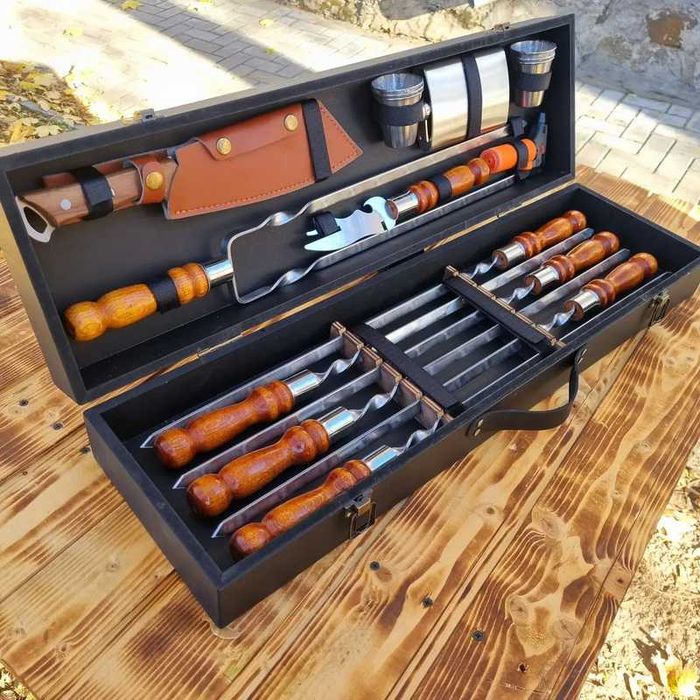 Акція! Подарунок преміум-набір шампурів у дерев’яному кейсі  шампура