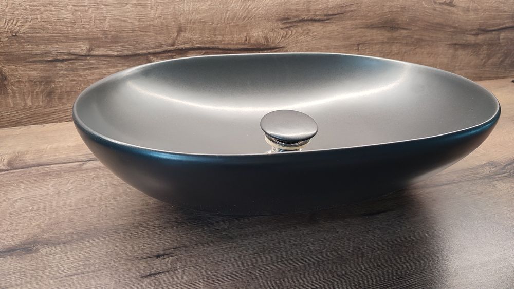 Umywalka nablatowa Cersanit Owalna 50 Antracyt z korkiem