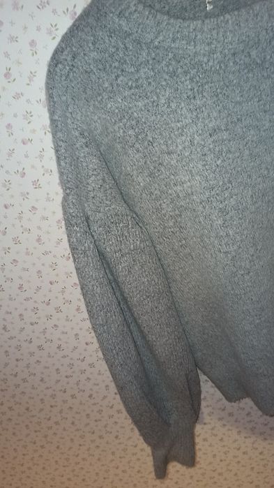 Sweter 40 szary bufiaste szerokie rękawy