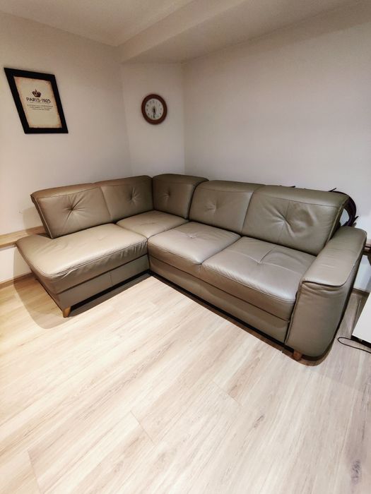 Skórzany zestaw wypoczynkowy, kanapa z funkcją spania 235x180cm,bardzo