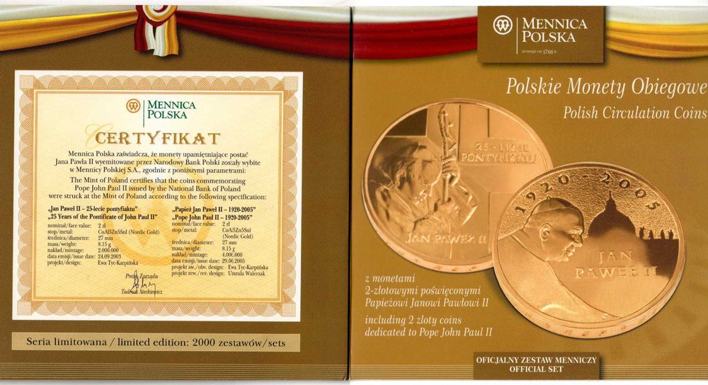 Polskie Monety Obiegowe Jan Paweł II 25-lecie pontyfikatu.