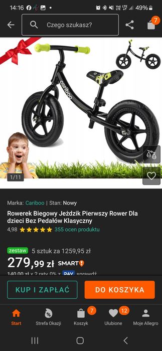 Dwa  rowery biegowe caribo i kinderkraft