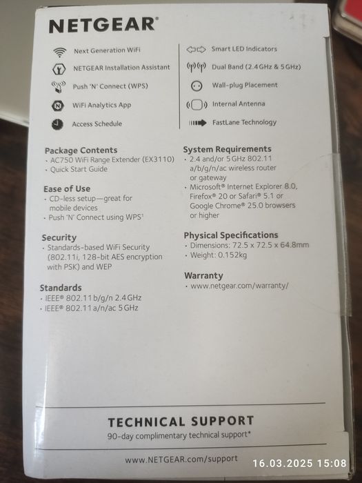 Netgear Wzmacniacz sygnału EX3110 AC750 Wall Plug WiFi Extender