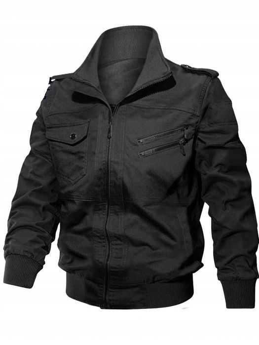 Kurtka Męska Przejściowa Ze Stójką Czarna Casual Shein Xxl