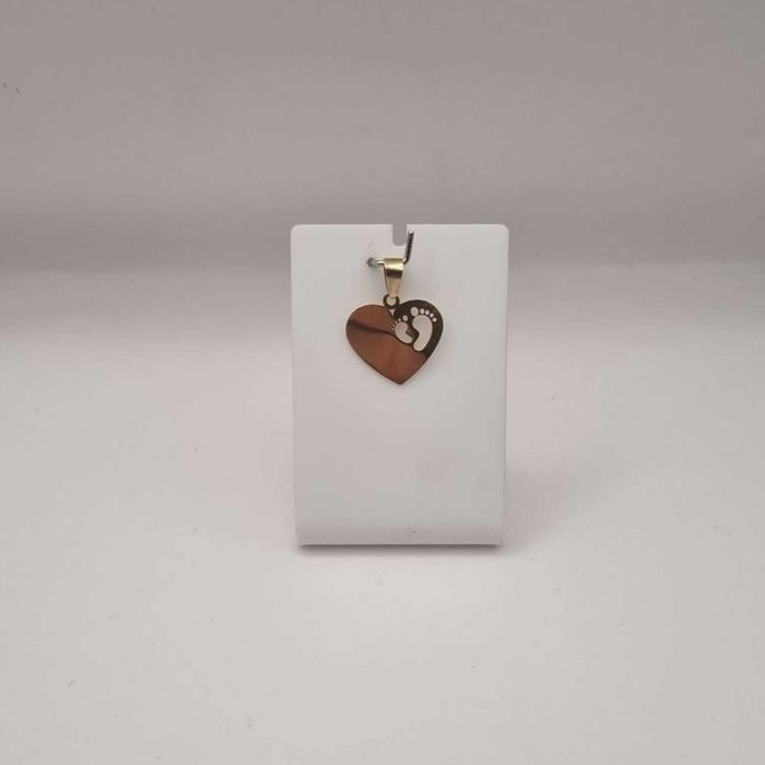 Złota zawieszka pr. 585 serce z  dziecięcymi stópkami - nowa