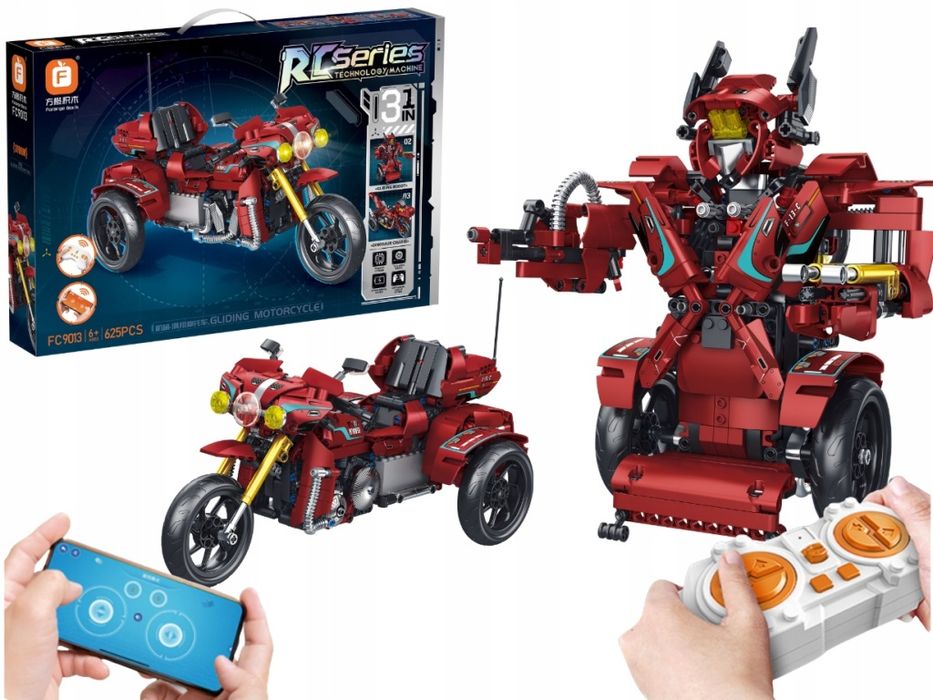 Klocki Konstrukcyjne Zabawka Motocykl Pojazd Trójkolorowy Motor Robot 3w1