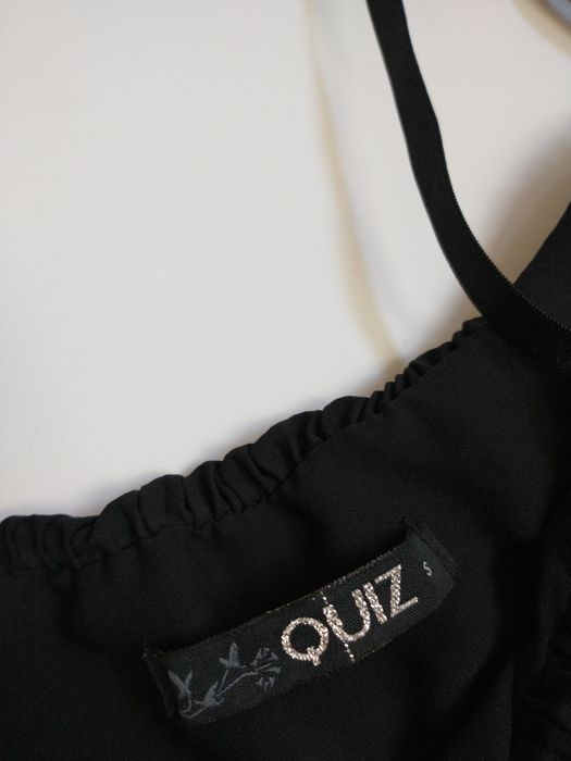 QUIZ czarny plisowany kombinezon z falbanami S