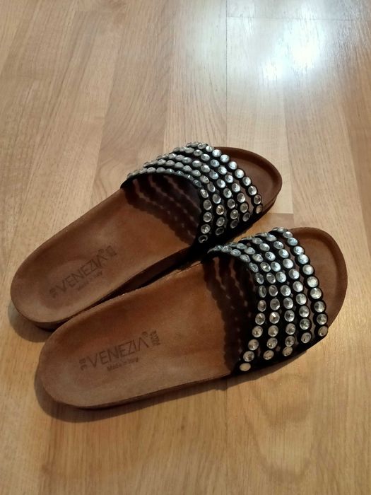Nowe Venezia damskie klapki z kamieniami