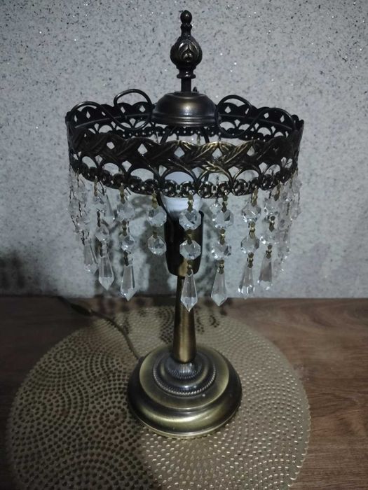 Lampka nocna mosiężna z kryształkami