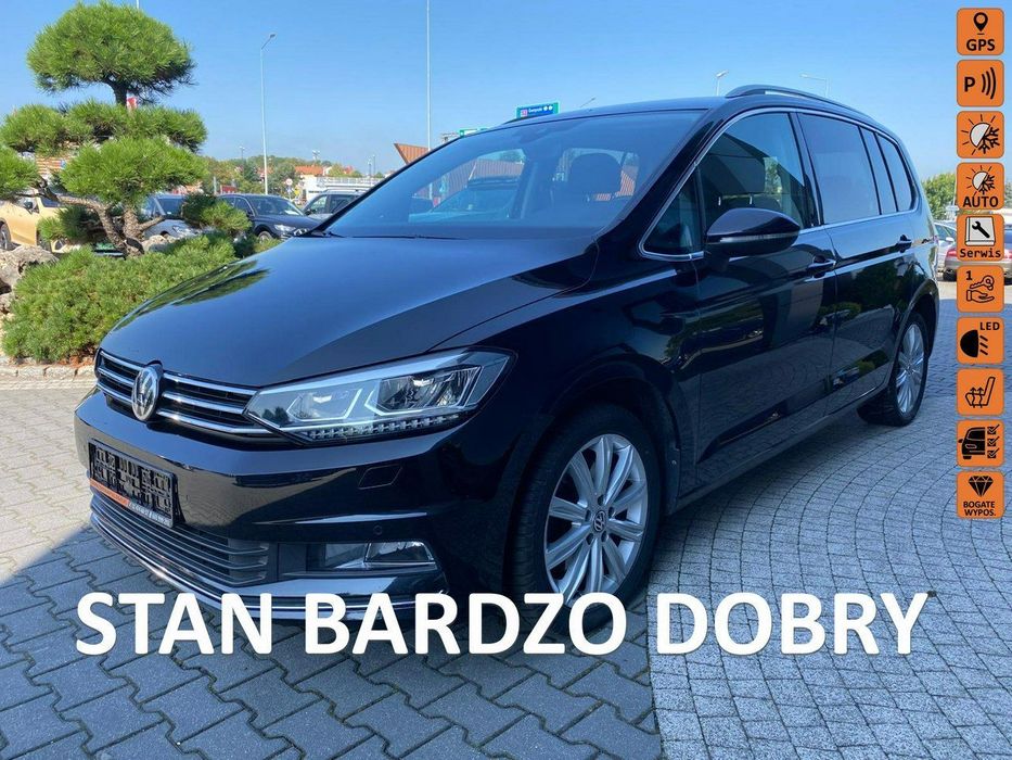 Volkswagen Touran LED, DSG, masaż, podgrz. fot, navi, PDC, DRL, HIGHLINE, multifunkcja