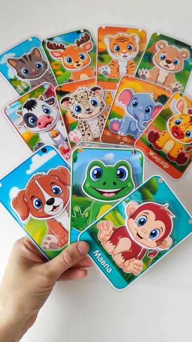 Вчимо тварин. Де хто? Де чия мордочка? Ігри на липучках