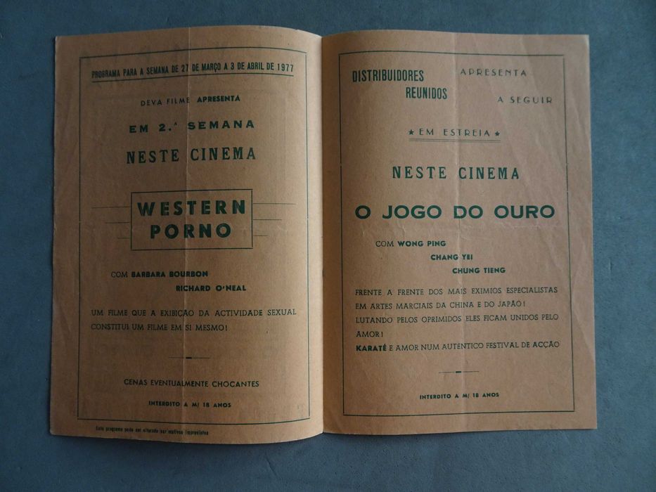 Programa cinema Olympia O Jogo do Ouro / Western Porno 1977