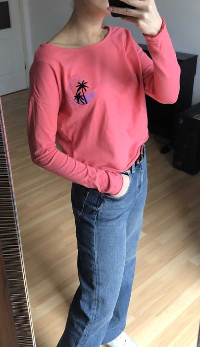 Koszulka z długim rękawem z nadrukiem, longsleeve różowy Reserved