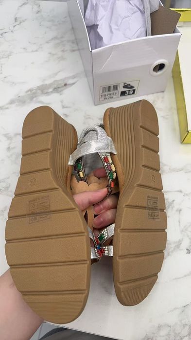 Tulipano Silver Beaded Boho Wedge Sandals (New in Box)