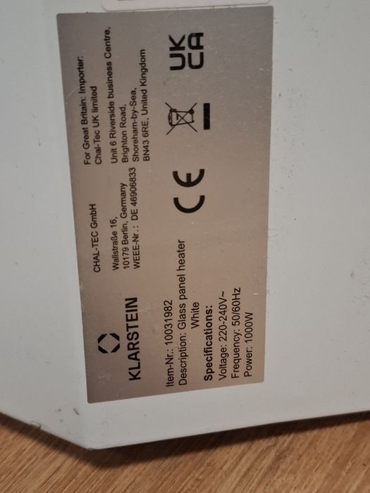 Grzejnik konwektorowy KLARSTEIN 1000 W BIAŁY