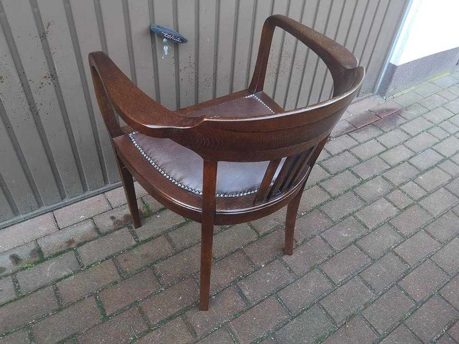 Stary Fotel Krzesło Dębowy Gabinetowy Secesja Antyk Po Renowacji.