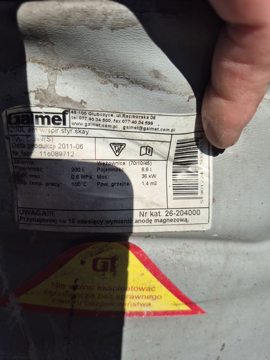 Zasobnik cwu bojler 200l z wężownica Galmet