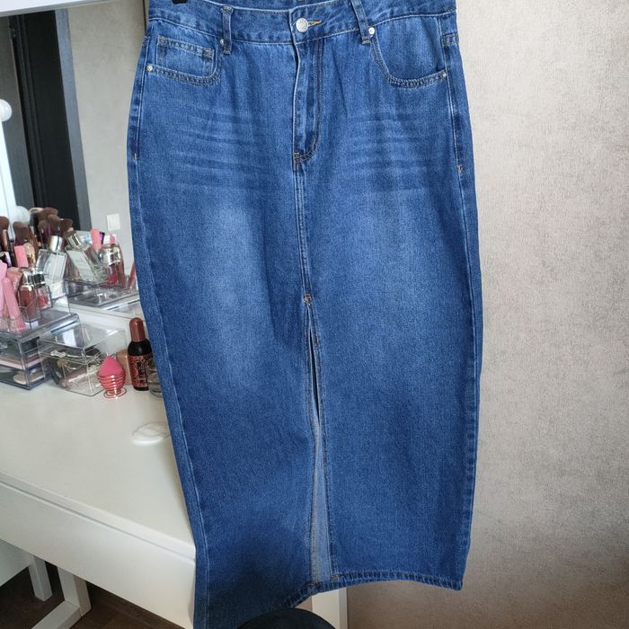 Джинсова спідниця. Спідниця міді з розрізом. Крута якість