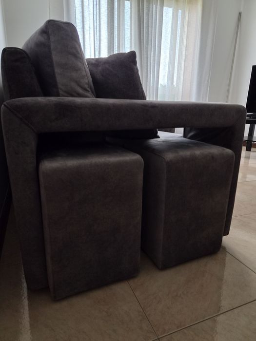 Sofá cinzento 3 lugares com chaise lounge