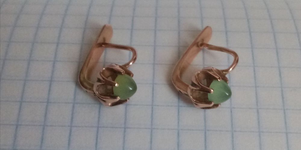 Серьги кульчики кулон подвеска  яблочный хризопраз ссср 583