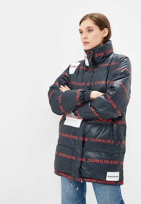 G16 zimowa długa puchowa kurtka damska Calvin Klein logowana S 36
