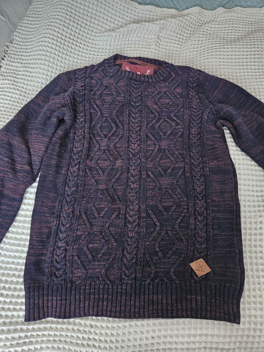 Sweter meski 100% bawełna Hause męski bordowo granatowy