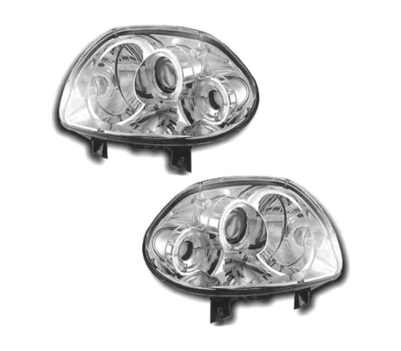 FARÓIS ANGEL EYES RENAULT CLIO 98-01 FUNDO CROMADO