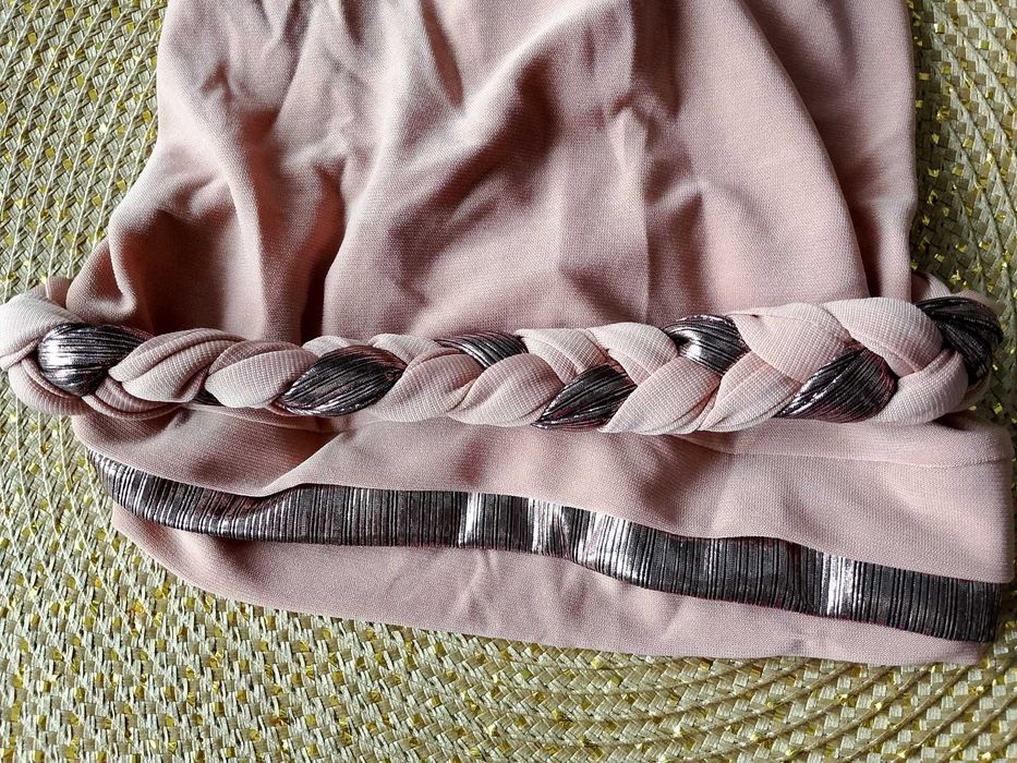 NOWY beżowy turban z warkoczem - hijab