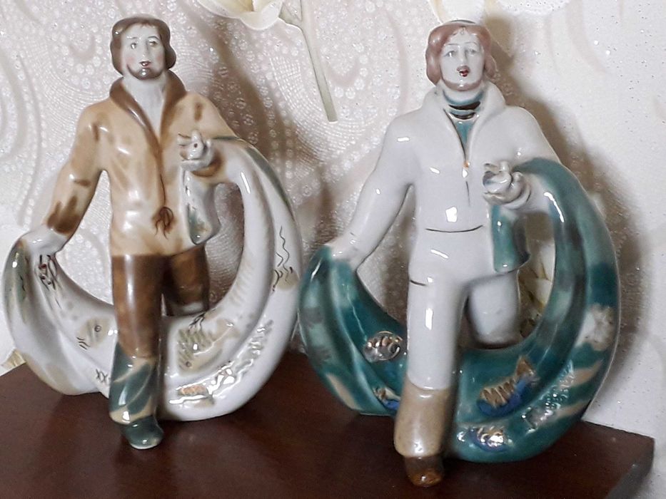 Статуетка «Рибак з неводом» та дівчина "Бандуристка" СРСР Полоне.