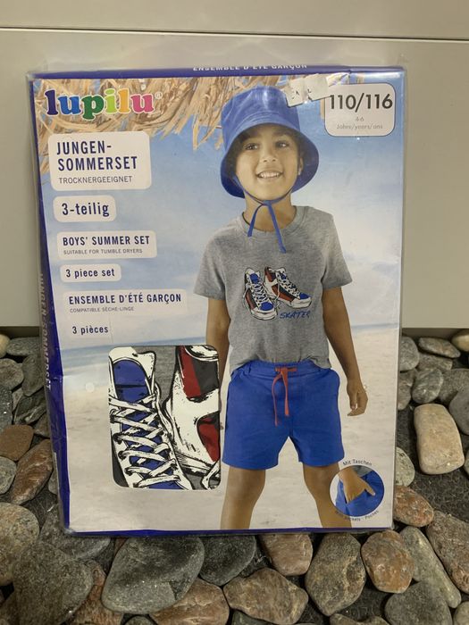 Костюм cіро-синього кольору футболка і шорти Skater Lupilu і кепка 110-116см