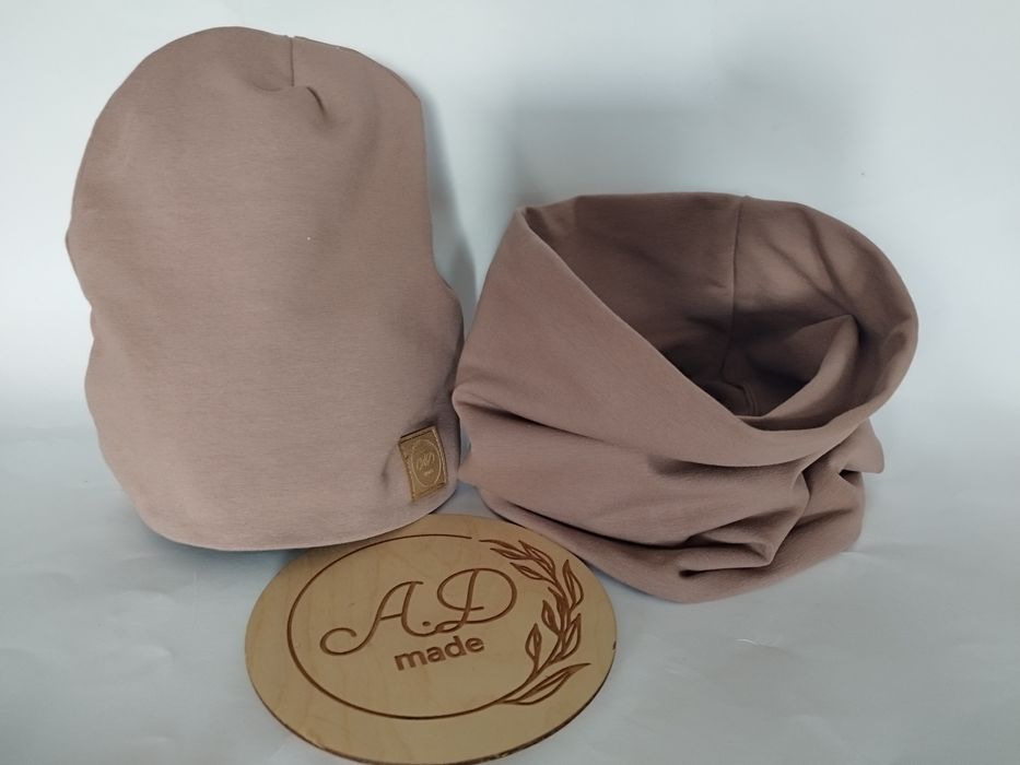 Komplet zestaw czapka komin bawełniany damski męski kakao brąz