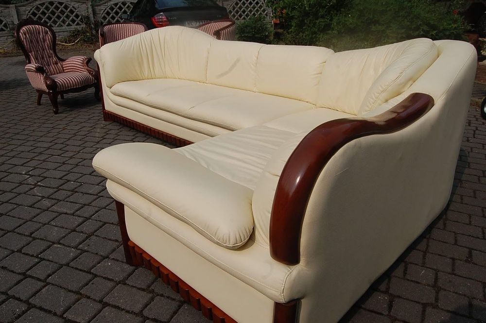 Kanapy komplet ecru skóra