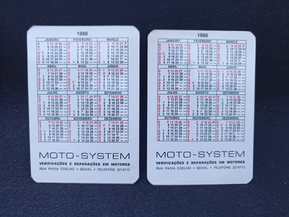 Calendários Moto system anos 80