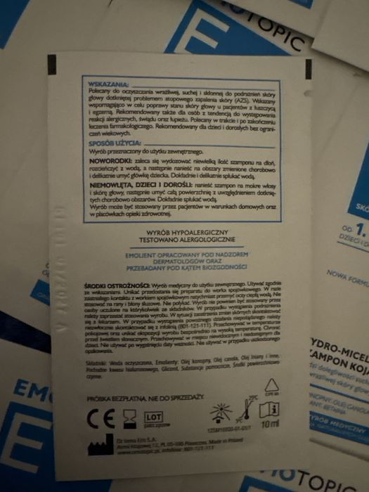 21 saszetek emotopic szampon hydro-micelarny kojący