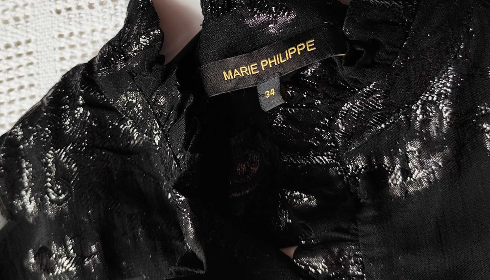 Marie Philippe 100% Wiskoza błyszcząca czarna srebrno brokatowa bluzka