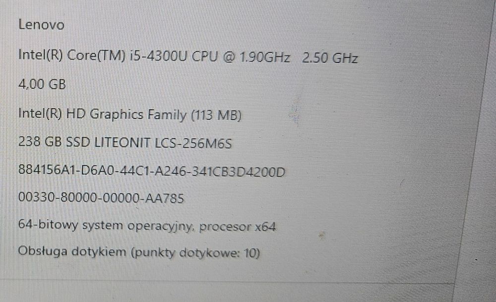 dotykowe Lenovo yoga i5, 4gb, 256 ssd