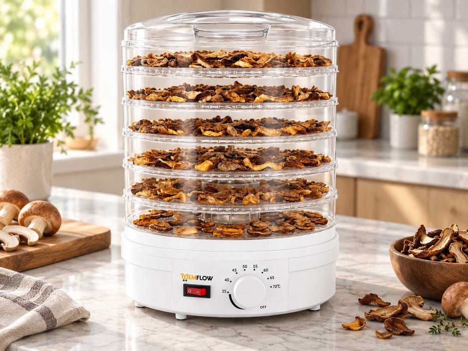 Nowa Suszarka Do Grzybów Owoców Warzyw 500W 6 Sit Regulacja 35-70°C Dehydrator Spożywczy Do Ziół Mięsa