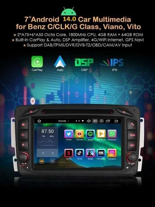 Auto-radio 2 din android 14 64 GB para Mercedes C220 w203 Octcore