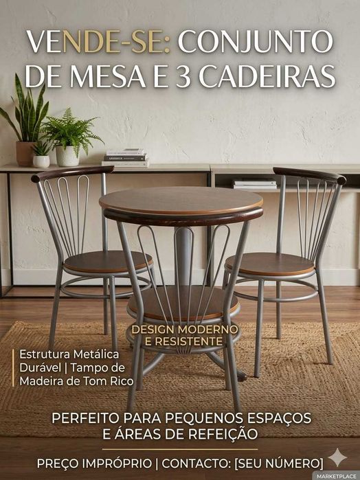 conjuntos de mesa  com 3 cadeiras