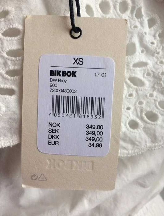 NOWA biała bawełniana sukienka mini Bik Bok ażurowy wzór off shoulder