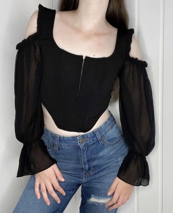 чорний корсетний топ