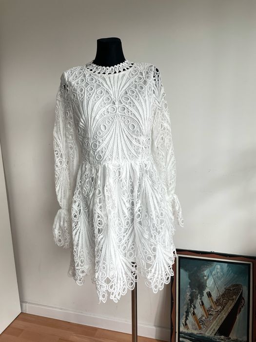 Boohoo koronkowa sukienka mini biała 40 L ażurowa