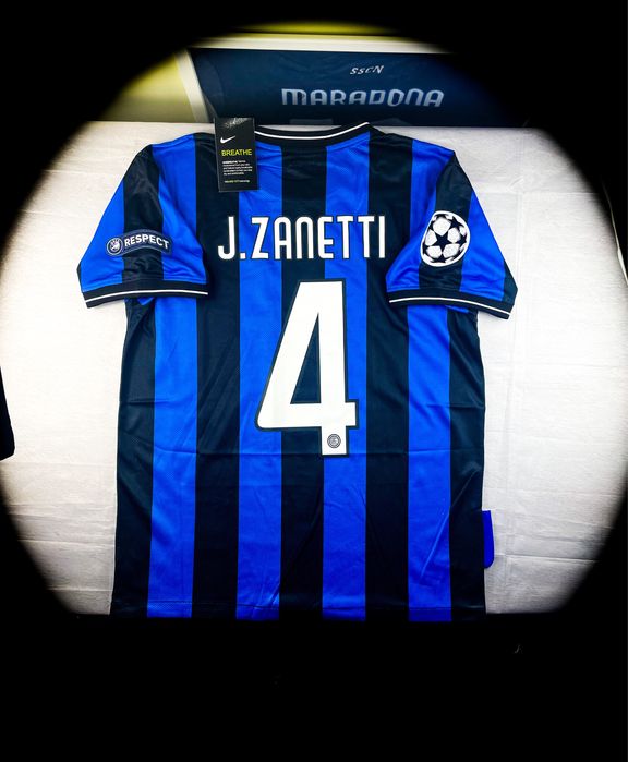 (S) J. ZANETTI 4 INTER 2010/2011 LIGA MISTRZÓW VINTAGE JERSEY Nowa Niebieska Czarna Piłkarska Koszulka Sportowa T-shirt | Finał Champions League UEFA