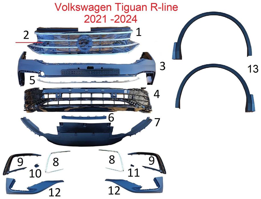 Бампер Volkswagen Tiguan R-line 2022 -24г 20 тыс + Решетка гриль 6 тыс
