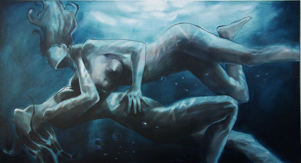 Nu feminino, acrílico sobre tela. Obra original de Carlos Marques