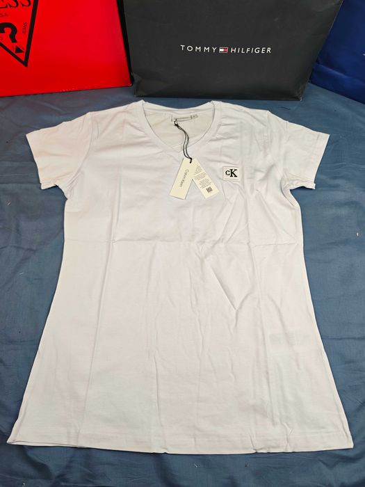 Koszulka damska tshirt Calvin Klein kolory krótki rękaw premium S-XXL serek