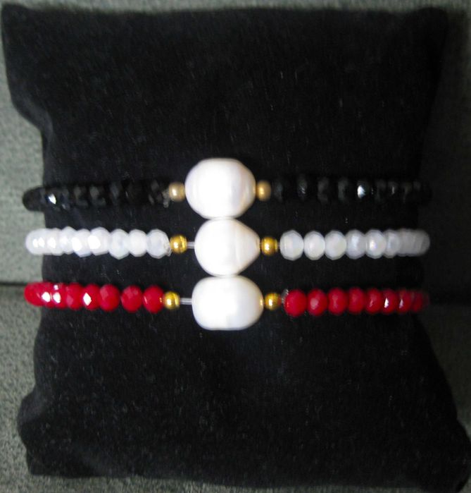 Pulseira Contas Vidro Facetadas e c/ Perola NOVAS - 2 diferentes SALDO
