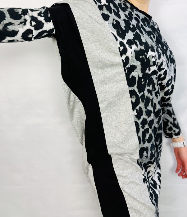 Szaro-czarna tunika z panterkowym panelem XS 34