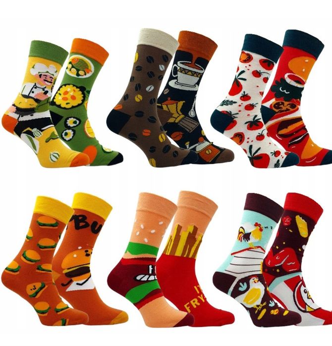 6 x skarpetki męskie nie do pary mix wzorów śmieszne skarpety 40-43